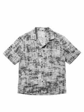 Zara Man Abstract Black White Camp Collar Short Sleeve Button Up Shirt Size S